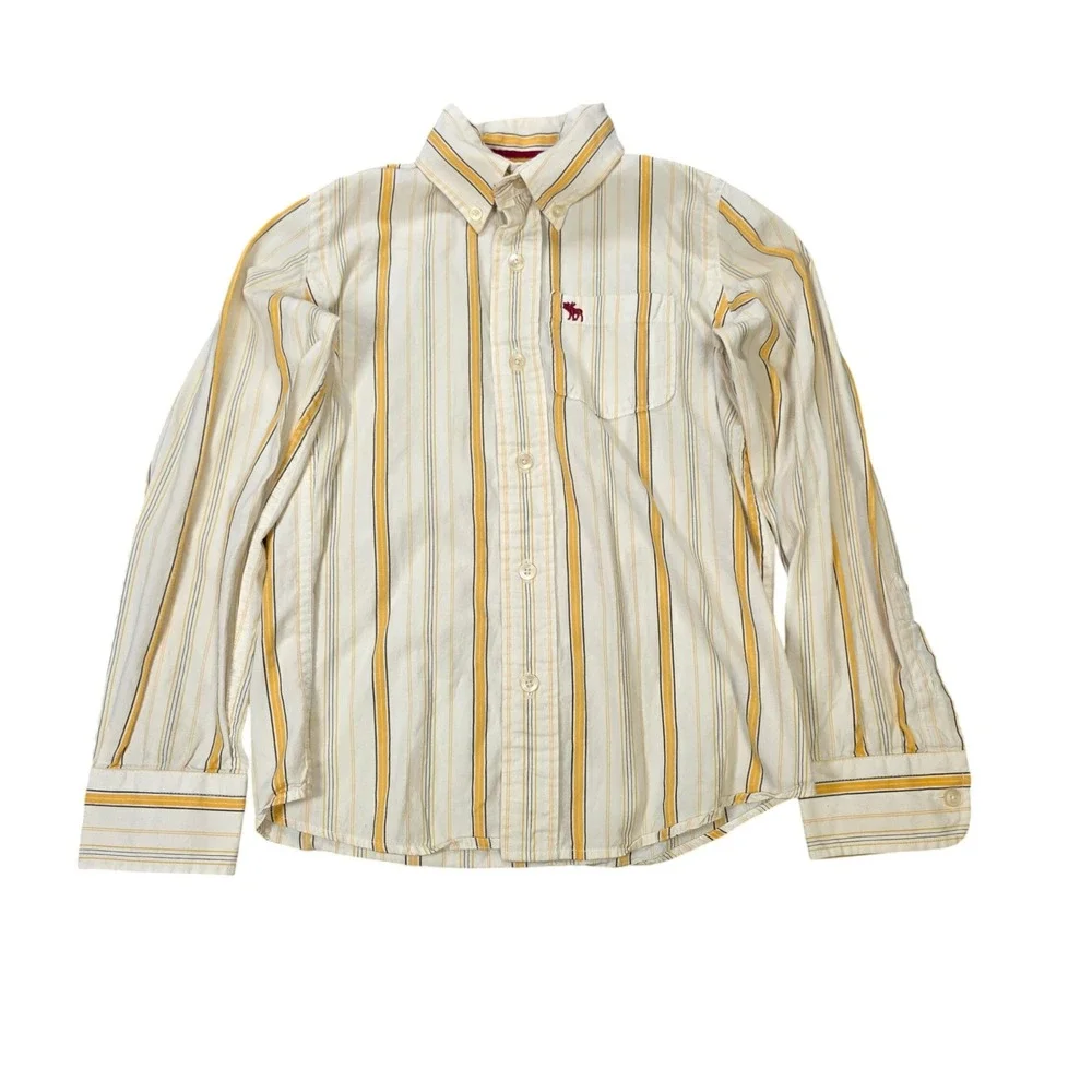 Abercrombie Striped Button‎ Down Shirt Boy's Size S White Yellow Long Sleeve